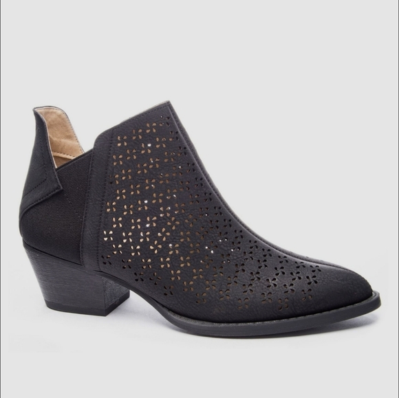 CL by Laundry Shoes - CL by Laundry Black Perforated Almond Block Heel Ankle Booties